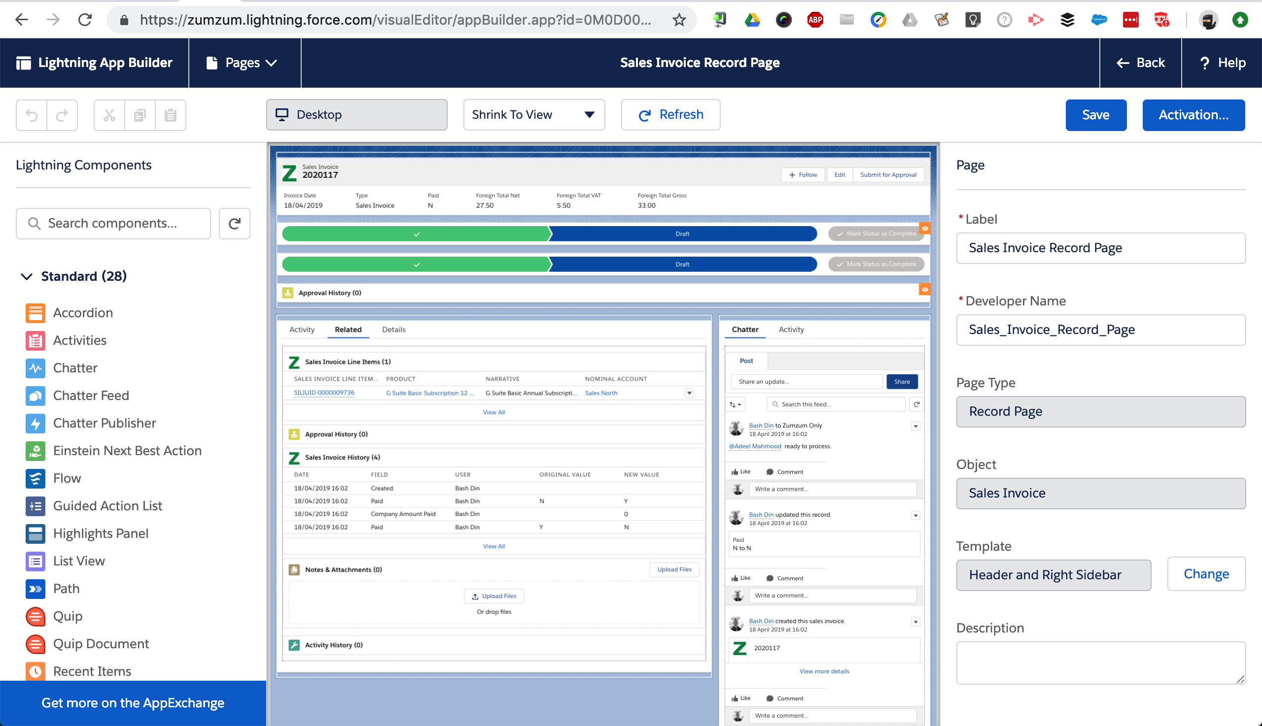 Zumzum Financials Sales Invoice Lightning Record Page